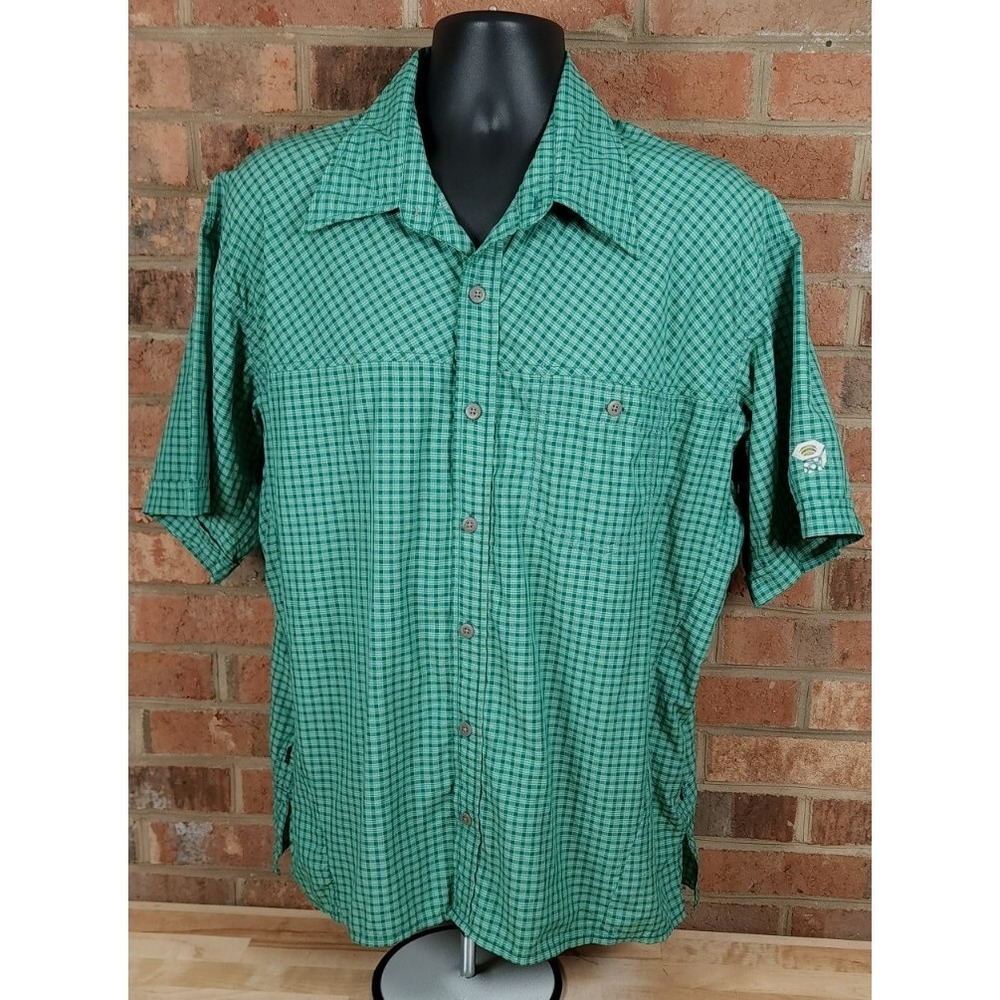 Mountain Hardwear Mens XL Button Up Green Check Short Sleeve‎ Vented Shirt